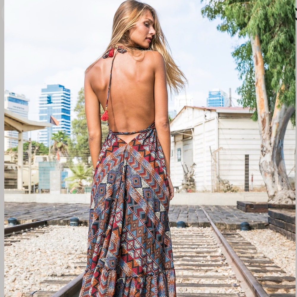 Bohemian Halter Maxi Dress - Multicolor